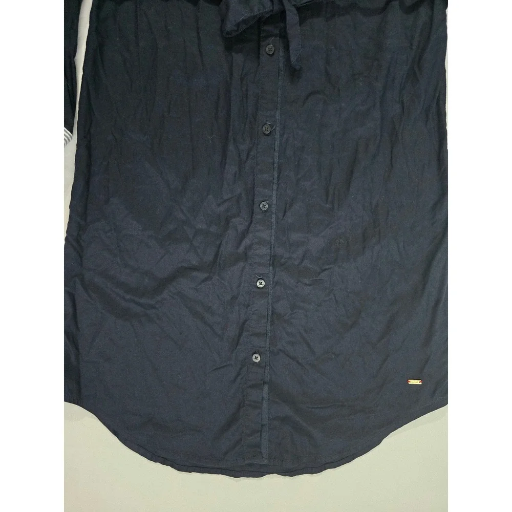 Tommy Hilfiger Navy Blue Crest Button Down Shirt Dress XS Striped Trim Belted